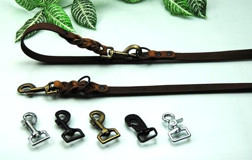 XL Breite Lederleine geflochten 20mm x 3m verstellbar Antik-Braun Doppelführleine (Karabiner: Schwedenhaken (Schwarz))