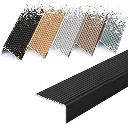 HCZION Metal Stair Nose Molding - 48in Anti-Slip Stair Edge Trim for Wood/Vinyl/Tile - Black, Size 36/90cm