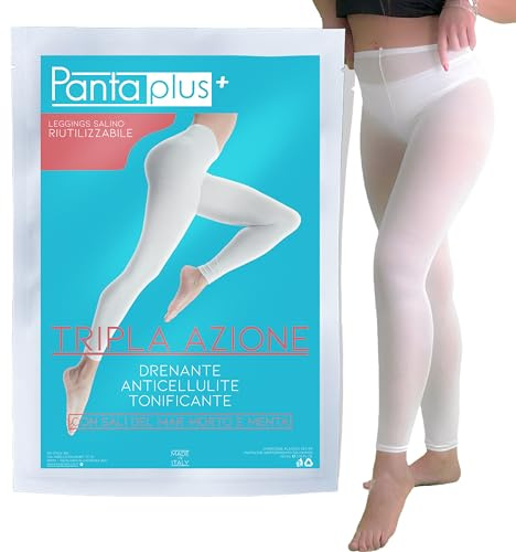 PANTAPLUS påfyllningsbara anti-celluliter-dräneringsstrumpbyxor, tillverkade i Italien, med döda havssalt och mynta, alternativ till anti-celluliter dräneringsbandage + trosor och string (1 behandling