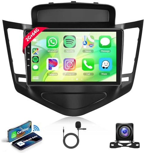 2G+64G Inalámbrico Carplay Android Radio Coche 2 DIN para Chevrolet Cruze J300 2008-2014 con Android Auto GPS Navi WiFi 9 Pulgadas Radio Coche con Mirror Link Bluetooth FM/RDS/Dab+/SWC Cámara Trasera