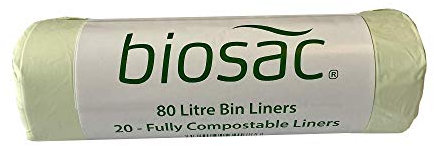 BioSac 80 Litre (80L) x 20 Bags (1 roll pack) - Extra thick Compostable and Biodegradable Kitchen Food and Garden Waste Bio/Compost Caddy Bin Liners - Certified EN13432
