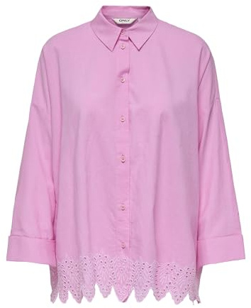 ONLY Onlgraces Tulum LS EMB Shirt Wvn - Maglietta da Donna, Rosa Fucsia, L