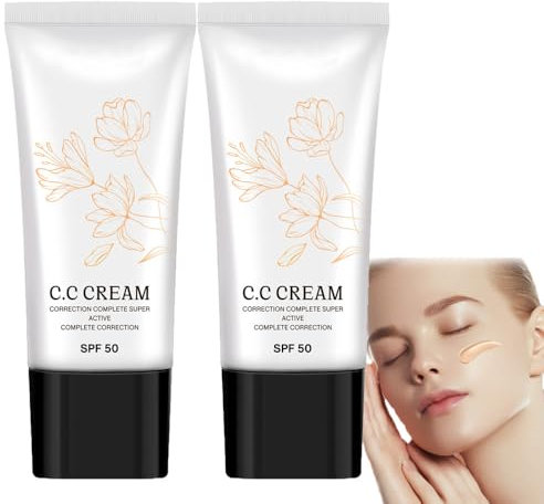 Crema CC Coreana Autoregolante Con SPF 50 - Colore Cangiante, Copertura Totale per Pelle Matura (2 Pezzi)