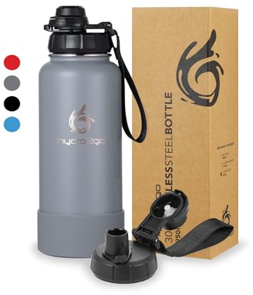 hydro2go Edelstahl-Trinkflasche mit Strohhalm – BPA-frei, Auslaufsicher, Isolierte Sport- & Outdoor-Flasche 950 ml, trinkflasche mit strohhalm | Isolierte Edelstahl-Trinkflasche 950 Ml; BPA-frei, Auslaufsicher, Hält Getränke 12 H Heiß Und 24 H Kalt – Isolierflasche, XXL