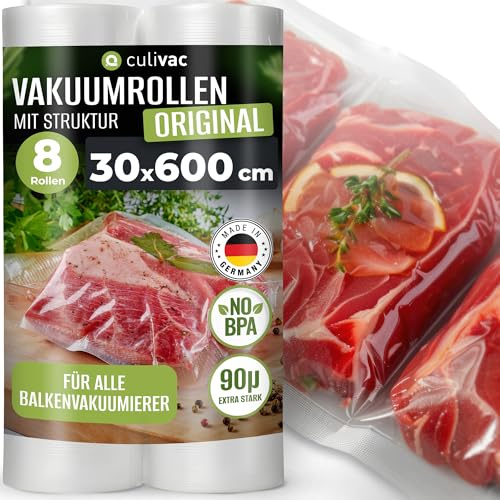 culivac 8 Folienrollen 30x600cm Vakuumrollen Original für Vakuumierer Vakuumiergerät Folienschweißgerät BPA-frei Vakuumierfolie Rolle Vakuumierbeutel Vakuumierrollen Folienbeutel Vakuumbeutel Rolls