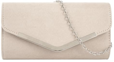 MEGAUK Damen Samt Clutch Elegante Abendtasche Wildleder Handtasche Envelope Tasche Unterarmtasche mit Kette für Wedding Prom Party Hochzeit (Dunkelbeige)