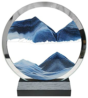 RoseFlower Sablier Decoratif Art Sable Mouvant, Peinture de Sable Qui Coule 3D de paysage de mer profonde dans du verre, Décoration de bureau à domicile, cadeau de vacances de Noël - Bleu/7''