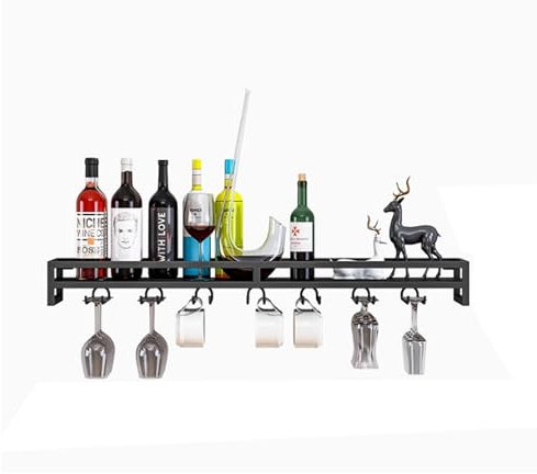 Botellero Vino Pared Vinoteca Mueble Bar Salon Garrafeira Mini Bar Wine Rack Mueble Comedor Cocina Estantes de Almacenamiento con Soporte Copas Colgante para Barra para Bar Cocina Despensa(Nero,80cm(3
