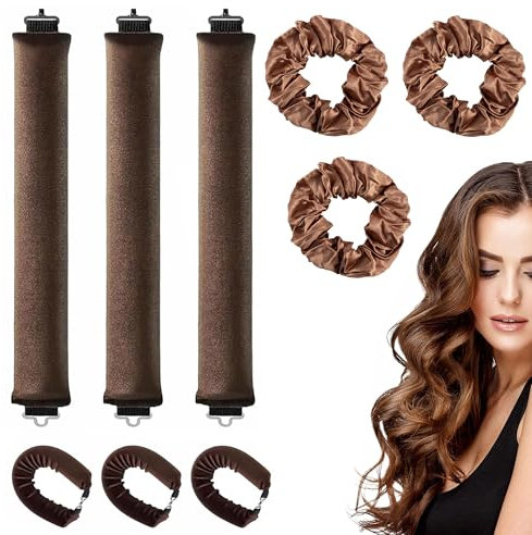 Lockenwickler Über Nacht mit Haken,3 Stück Locken Ohne Hitze, Heatless Curls Band, Lockenwickler über Nacht, Über Nacht Locken Ohne Hitze,Locken über Nacht für Alle Haartypen (Braun)