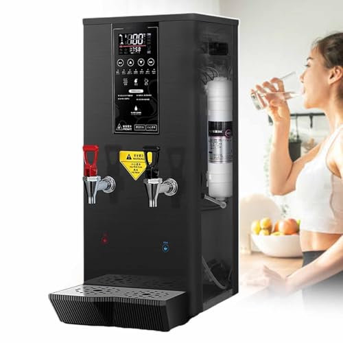 Automatic Hot Water Dispenser, 2500 W Boiling Water Machine With Water Connection, Stainless Steel Inner Liner Water Boiler, Boiling Water Tap, Double Tap Design, For Tea, Coffee,Black