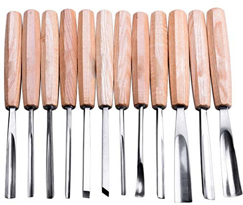 MYUYEE Set di scalpelli Professionali per Intaglio del Legno - 12 Pezzi di Utensili affilati per la Lavorazione del Legno con Custodia per Il Trasporto - Ottimi per,