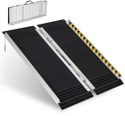 HOMFME 3FT/4FT/5FT/6FT Folding Wheelchair Ramp, Telescopic Portable Threshold Ramp with Transition Plate, Reflective Warning Stickers, Aluminium Mobility Scooter Assist for Stairs Steps (3FT)