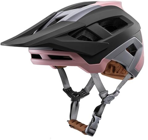 KINGBIKE E-Bike-Helm NTA-8776 Zertifiziert Mountainbike-Helm mit Action-Kamera-Halterung & 3-stufig verstellbarem Visier MTB-Fahrradhelm für Erwachsene Herren Damen (Grau rosa, M)