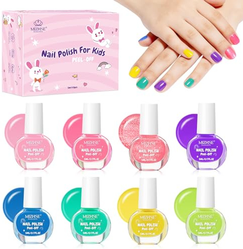 Nail Polish Set Quick Dry Non-Toxic Nail Varnish Gifts for Girls Kids | Air Dry, Peel-Off, Water-Based, 8 Colours, Nails Polish Sets, Present for Children Birthday