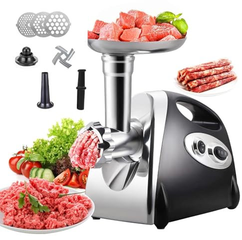 PPLDABNK Tritacarne Elettrico per Uso Domestico da 600 W, Piccolo Tritacarne per Salsicce Commerciale, con Maglia in Acciaio Inossidabile da 3/5/7 Mm E Coltello per Clistere/a Croce, (Nero),Black