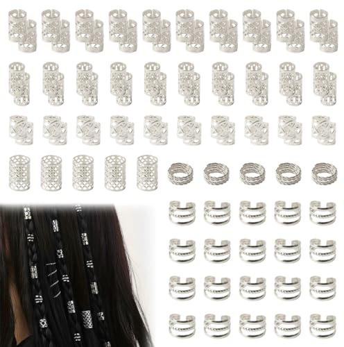 KOLZEMV 90 Pcs accessori capelli, Dreadlock Perline Clip a Spirale, gioielli per capelli, gioielli dreadlocks da donna, Capelli Treccia, Accessori Decorazione, Per Uomini e Donne（argento）