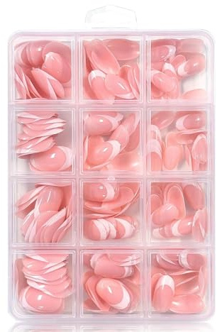 240 Stück Falsche Nägel Zum Aufkleben, Oval French Kurze Künstliche Fingernägel - Nagel Tips Set - Fake Nails mit Kleber für Frauen (Oval French Kurz)