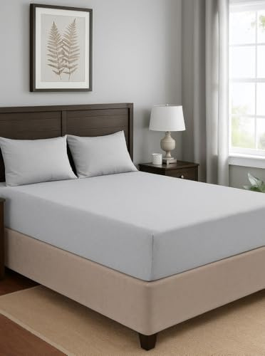 Vico Casa® Lenzuolo sotto in JERSEY no stiro, con angoli - Misura letto singolo/CERTIFICATO Oeko-Tex/Grigio