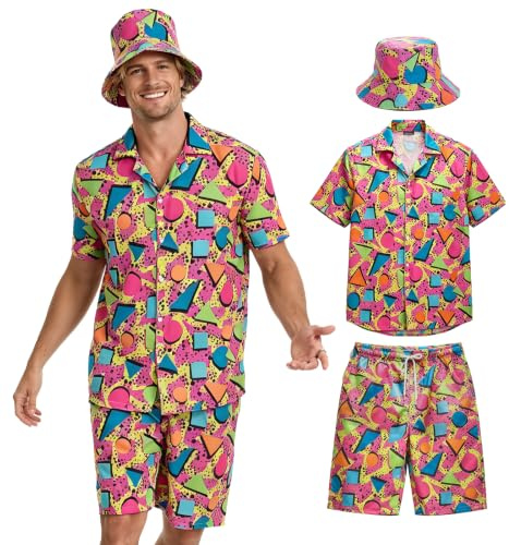HZVRTN 80s 90s Retro Men'S Hip Hop T-Shirt Shorts Set,80s Fancy Dress Men | 80s Men'S Hip-Hop T-Shirts and Shorts,80s Fancy Dress,Perfect for Beach,Halloween,80s 90s,Disco,Halloween Themed Parties