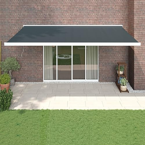 Tenda da sole retrattile, 5 x 3 m, motorizzata/manuale, tenda da esterno per balcone, terrazza, tessuto antracite e protezione UV in alluminio, facile installazione