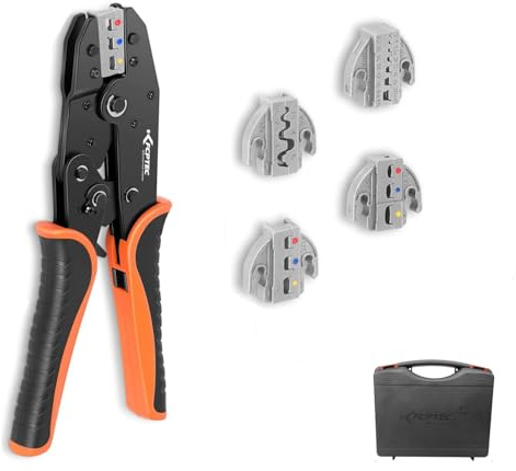 KF CPTEC Crimpzangen-Set 5-in-1 – Präzises Crimpwerkzeug mit austauschbaren Einsätzen für Kabelschuhe, Aderendhülsen und Schrumpfverbinder