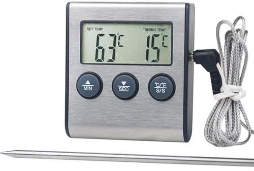 Termómetro de Interior Termómetro Digital for Cocina, Temperatura de Alimentos y Carne for Horno, Barbacoa, Parrilla, función de Temporizador con sonda de Acero Inoxidable