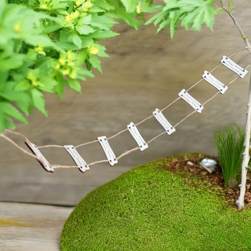 Miniature Rope Ladder, 20-Inch Wooden Ladder for Dollhouse and Fairy Garden, 1:12 Scale Bendable Accessory for Treehouse, Bunk Bed & Pirate Diorama Projects.