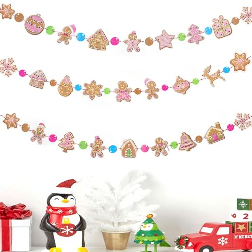Weihnachtsgirlande Papier, 3 Stück 3m Weihnachtsbanner Weihnachtsdeko Wimpelkette Weihnachten Lebkuchenmann Girlandepapier, Weihnachtsgirlande Girlande Weihnachten Wanddeko Weihnachtsdekorationen