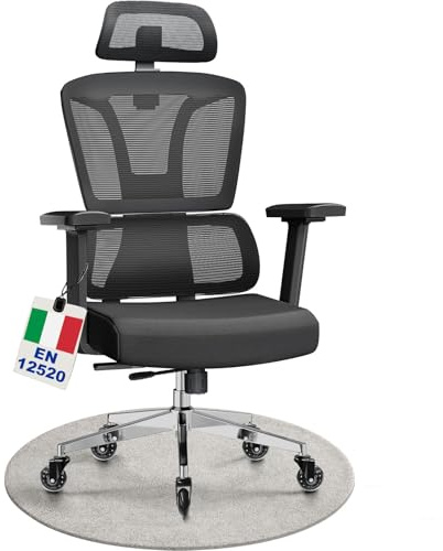 MELOKEA Silla de Oficina Ergonómica, Reposabrazos 4D, Profundidad de Asiento Ajustable, Ruedas de Goma, Inclinación de 4 Niveles, Cómodo para Personas Altas, Estudio & Despacho, Silla Escritorio 200KG