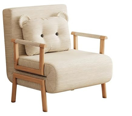 3-in-1 Schlafsessel mit Bettfunktion Klappbett Erwachsene Cord-Stoff, Massivholz-Armlehnen, Bärenkissen für Kleine Räume, Büro, Gästebett(Beige,68 x 72 x 83 cm)