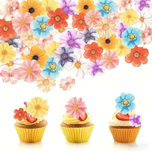60 piezas de papel comestible para decorar tartas con flores, decoraciones para tartas y cupcakes de cumpleaños, para tartas de cumpleaños, bautizos y bodas