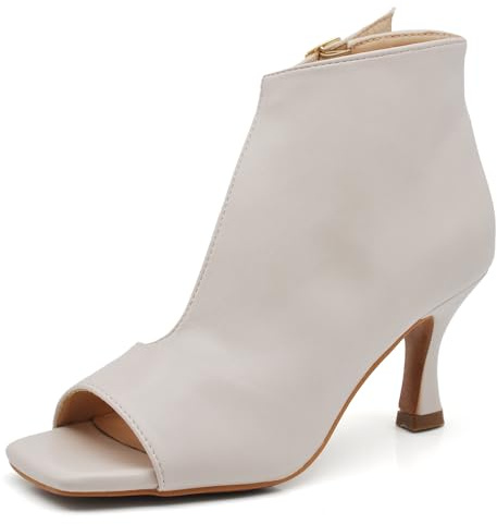 Stivaletti Scarpe da Donna Sandali A Tronchetti Spuntati da Sera Cerimonia Matrimonio Tacco A Rocchetto MP2641-1 Panna N.37