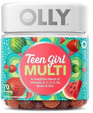 Olly Teen Girl Multi Gummy, Healthy Skin and Immune Support, 15 Essential Vitamins, Biotin, Zinc, Calcium, Chewable Multivitamin, Berry Melon, 35 Day Supply, 70 Count