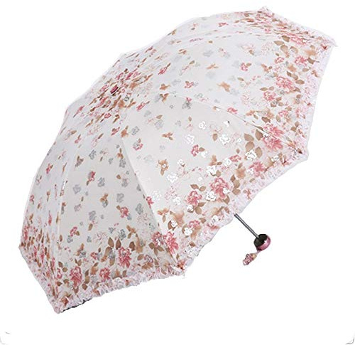 Folding Travel Sun Umbrella Lady's Parasol Sunblock UV Protection UPF 50+ Compact Size with Black Underside(Orange)