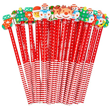 THE TWIDDLERS 50 Weihnachtsbleistifte mit Radiergummi-Figuren – Buntes Set für Kinder – Ideal als Mitgebsel, Adventskalender-Füllung & Wichtelgeschenk für Schule & Party
