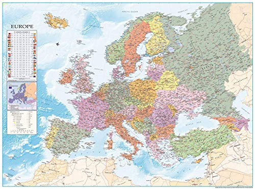 Close Up XXL Europakarte 2021 Poster mit Flaggen & zahlreichen Infos - Premium Weltkarte Plakat - 135 x 100 cm + Original tesa Powerstrips® (1 Pack/20 STK.)