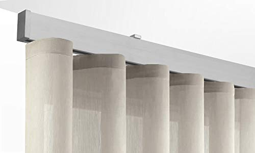 Binario per Tende a Onde - Installazione a Soffitto con Tappi Terminali da 8 mm - Completo per l’Installazione (ARGENTO 180 CM)