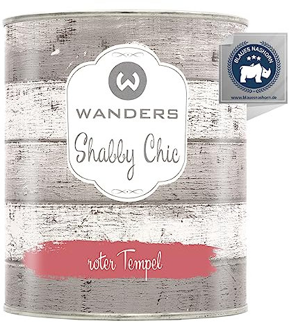 Wanders Shabby Chic Kreidefarbe 750 ml - Roter Tempel/Helles Burgunder - Küchenmöbellack und Möbelfarbe ohne Schleifen. Chalk Paint, für Holz & mehr. Hohe Deckkraft, schnell trocknend