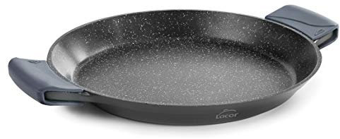 LACOR 25432 Paellera con Asas de Silicona, Recubrimiento Antiadherente, Apta para Inducción, Ecológica, Sin PFOA, Aluminio Fundido, Negro, 32 cm