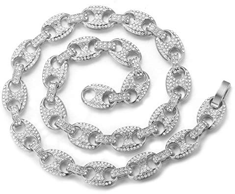 Halukakah Goldkette Herren Iced Out,18 Karat Echt Gold/Weißgold Vergoldete Männer Choker Kette Armband,Goldenes Silber,Miami Kaffeebohnenkette,Geschenk für Mann