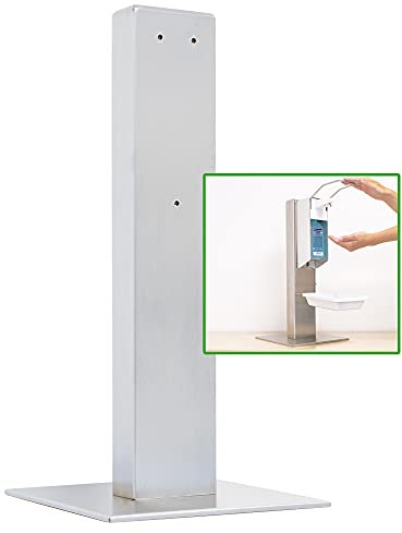 SANISMART Hygiene-Tower SMALL Edelstahl | 51 cm Höhe | Freistehende Desinfektionssäule mit Bodenplatte | Flexibel einsetzbar für Eingangsbereiche & Theken