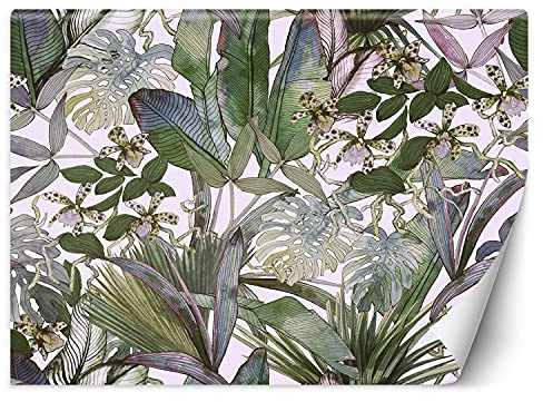 Feeby Papier Peint Intisse Tropical Feuillage Fleurs 300x210 cm vert Moderne Panoramique XXL Photo Mural Muraux Chambre Bureau Salle Plantes Exotiques Monstera