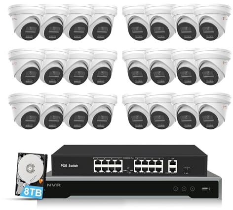 Anpviz 4K 8MP 32 Channel NVR POE Security Systems, 32CH 4K H.265+ NVR with 8TB HDD, 24pcs Wired 8MP IP POE Turret Cameras Outdoor with Audio Business Security System, Wide Angle, 98ft Night Vision