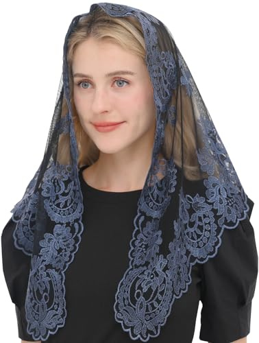 Ammmscaf Damen C309 Stickerei Spitze Mantilla Katholische Kirche Kapelle Schleier (1er Pack)