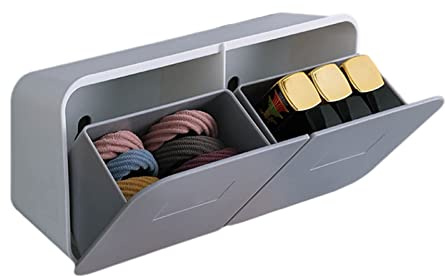 ZEZHE Wattestäbchen Spender Wandmontage Ohrstäbchen Spender, Wattepads Aufbewahrungsbox, Wattepadspender Ohne Bohren Ohrstäbchen Halterung, Wattepads Behälter Box für Wattebälle Tupfer (grau)
