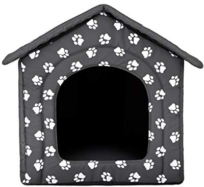 Hundehütte Hundehaus Hundehöhle für kleine mittelgroße und große Hunde - Katzenhaus, Katzenhöhle - Hundeliegen mit herausnehmbarer Dach - Standard - Größe: - Grau mit Pfoten