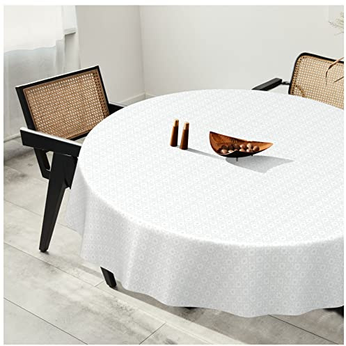 Wachstuchtischdecke Wachstuch Tischdecke abwaschbar Wachstischdecke Plastik-Tischdecken Glatt Rund 120cm Schnittkante Dream Weiß