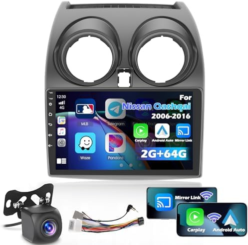 [2G+64G] Hikity Android 13 Autoradio Für Nissan Qashqai J10 2006-2016 mit Wireless Carplay Android Auto 9 Zoll Bildschirm Autoradio mit GPS WiFi Bluetooth FM RDS HI-FI Rückfahrkamera
