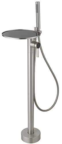 BWE Brushed Nickel Freestanding Bathtub Faucet Floor Mount Single Handle Modern Tub Filler High Flow Rate Bathroom Faucets Mixer Tap with Hand Shower