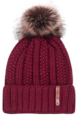 Unbekannt Wollmütze Mit Kaschmir Winter Wärme Beanie Mütze Damen Mütze Gefüttert Fell-Bommel Kunstfell Wintermütze Bommelmütze Grobstrick Mädchen Bommel-Mütze/warm
